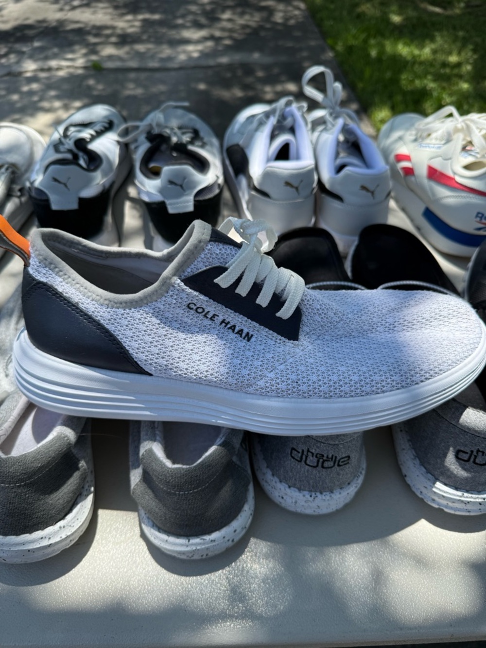 Cole Haan White and navy blue Knit Lace-Up Sneaker